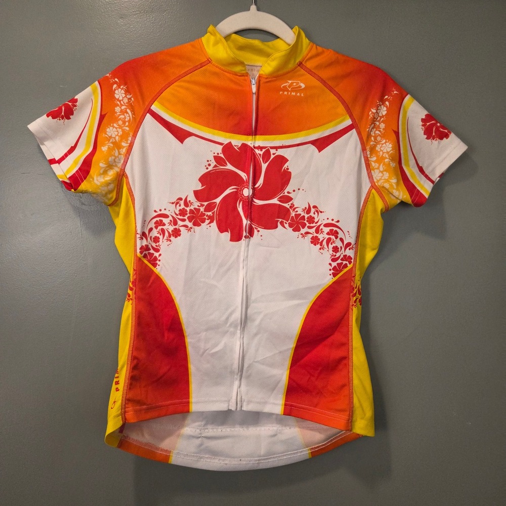 Primal Women's Tiki Floral Hawaiian Print Cycling Jersey Size M Full Zip